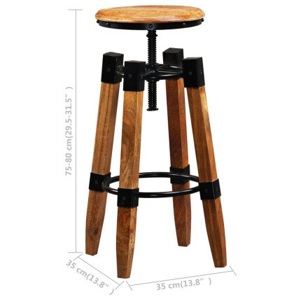Tabourets de bar industriel en lot de 2 en bois de manguier massif Brun  {attributes}