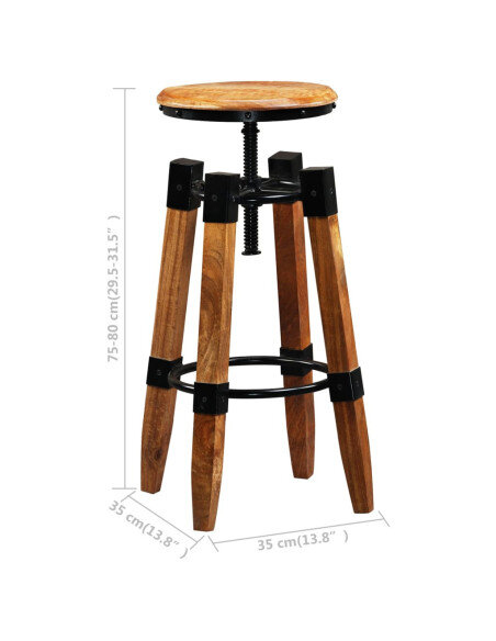 Tabourets de bar industriel en lot de 2 en bois de manguier massif Brun  {attributes}