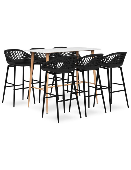 Ensemble Table mange debout Scandinave avec 6 tabourets - Blanc et noir - Bois et métal 