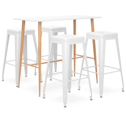 Ensemble Table mange debout Scandinave avec 4 tabourets - Blanc - Bois et métal 
