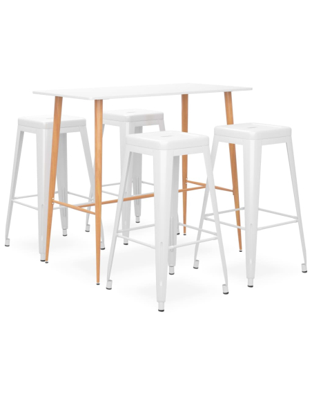 Ensemble Table mange debout Scandinave avec 4 tabourets - Blanc - Bois et métal 