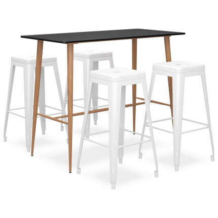 Ensemble Table mange debout Scandinave avec 4 tabourets - Noir et blanc - Bois et métal 