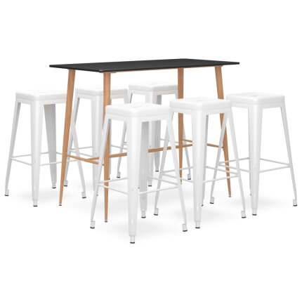 Ensemble Table mange debout Scandinave avec 6 tabourets - Noir et blanc - Bois et métal 