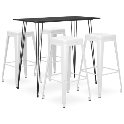 Ensemble Table mange debout Industriel avec 4 tabourets - Noir et blanc - Bois et métal 