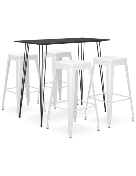 Ensemble Table mange debout Industriel avec 4 tabourets - Noir et blanc - Bois et métal 