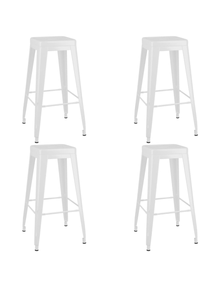 Ensemble Table mange debout Industriel avec 4 tabourets - Noir et blanc - Bois et métal 