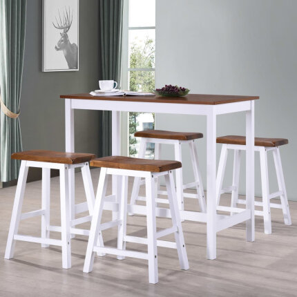 Ensemble Table mange debout Campagne avec 4 tabourets - Marron et blanc 
