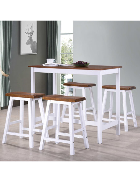 Ensemble Table mange debout Campagne avec 4 tabourets - Marron et blanc 