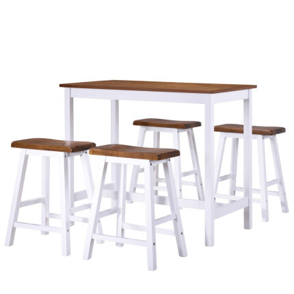 Ensemble Table mange debout Campagne avec 4 tabourets - Marron et blanc 
