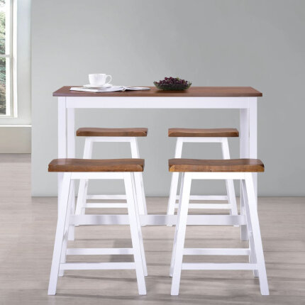 Ensemble Table mange debout Campagne avec 4 tabourets - Marron et blanc 