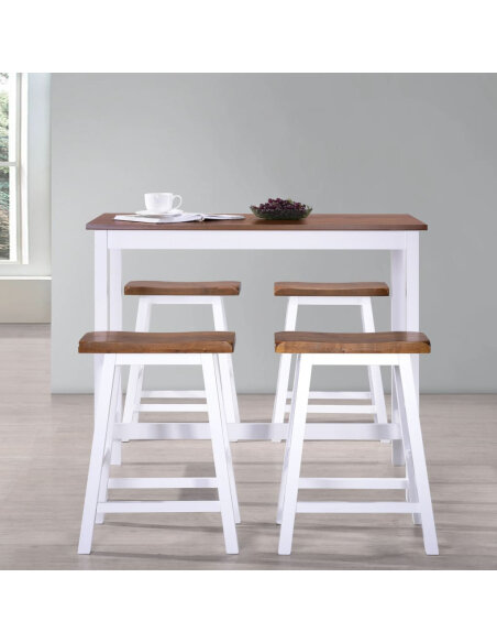Ensemble Table mange debout Campagne avec 4 tabourets - Marron et blanc 