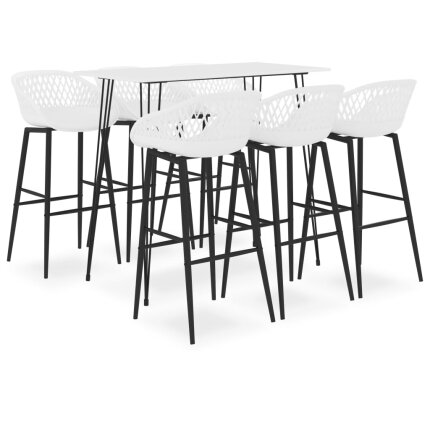 Ensemble Table mange debout Scandinave avec 6 tabourets - Blanc - Bois et métal 