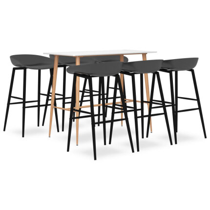 Ensemble Table mange debout Scandinave avec 6 tabourets - Blanc et gris - Bois et métal