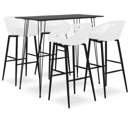 Ensemble Table mange debout Industriel avec 4 tabourets - Noir et blanc - Bois et métal