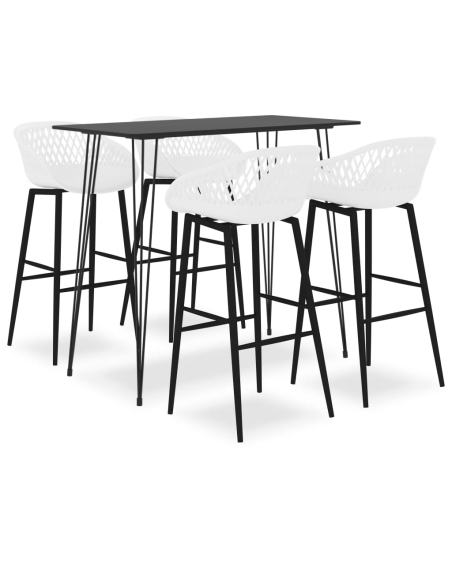 Ensemble Table mange debout Industriel avec 4 tabourets - Noir et blanc - Bois et métal 