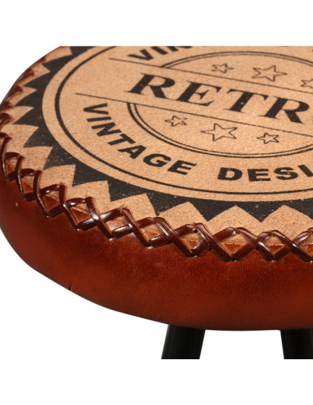 Tabourets de bar Industriel / Rétro - Vintage en lot de 2 en cuir véritable Brun  {attributes}