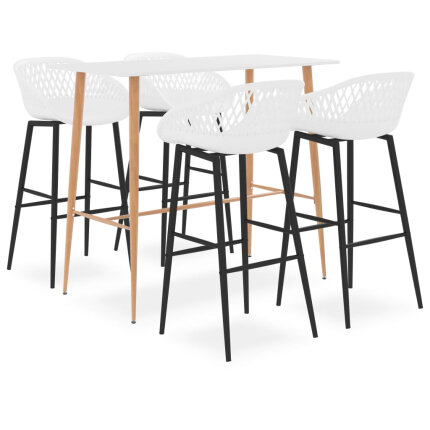 Ensemble Table mange debout Scandinave avec 4 tabourets - Blanc - Bois et métal 