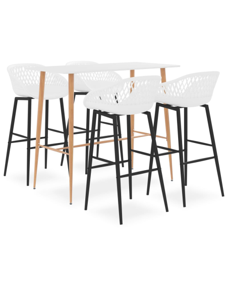 Ensemble Table mange debout Scandinave avec 4 tabourets - Blanc - Bois et métal 