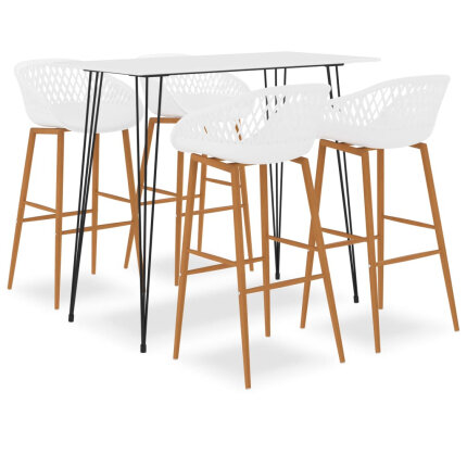 Ensemble Table mange debout Scandinave avec 4 tabourets - Blanc - Bois et métal 