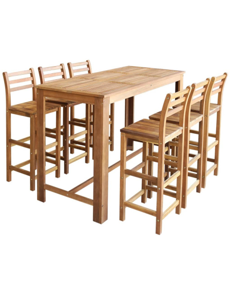 Ensemble Table mange debout Bohème avec 6 tabourets Bois massif d'acacia 