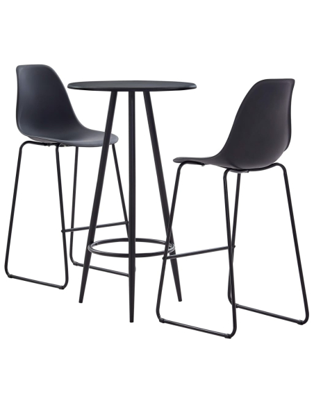 Ensemble Table mange debout Industriel avec 2 tabourets - Noir - Bois et pied en métal 