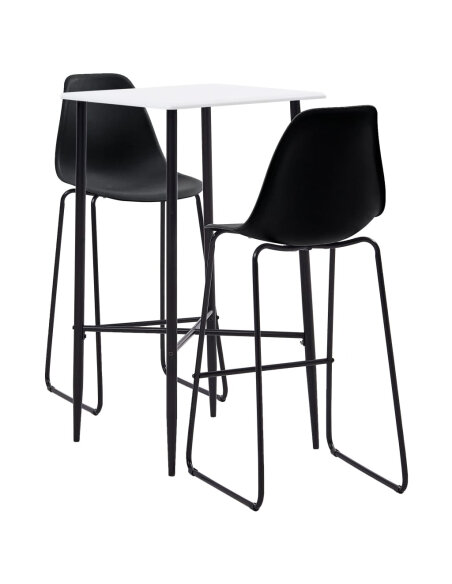 Ensemble Table mange debout Industriel avec 2 tabourets - Blanc - Bois et pied en métal 