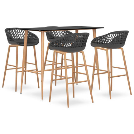 Ensemble Table mange debout Scandinave avec 4 tabourets - Noir et gris - Bois et métal 