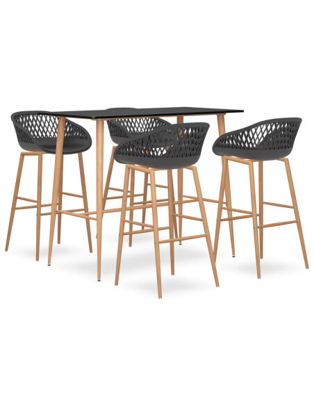 Ensemble Table mange debout Scandinave avec 4 tabourets - Noir et gris - Bois et métal 