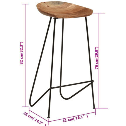 Tabourets de bar industriel en lot de 2 en bois massif d'acacia Brun  {attributes}