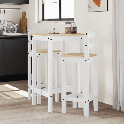 Ensemble Table mange debout Campagne avec 2 tabourets - Blanc - Bois massif de pin 