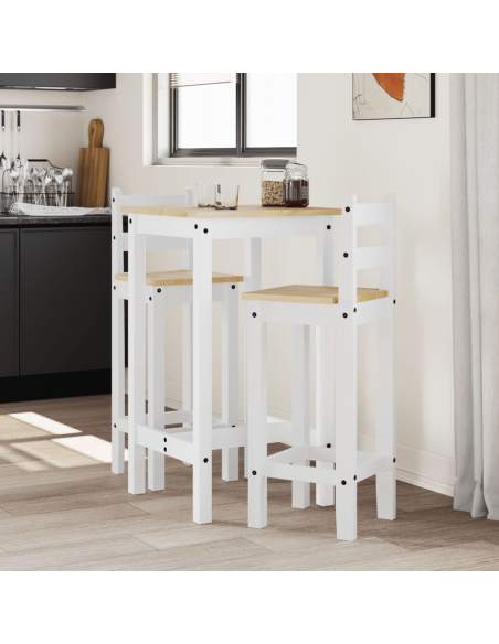 Ensemble Table mange debout Campagne avec 2 tabourets - Blanc - Bois massif de pin 