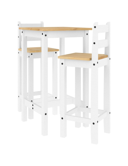 Ensemble Table mange debout Campagne avec 2 tabourets - Blanc - Bois massif de pin 