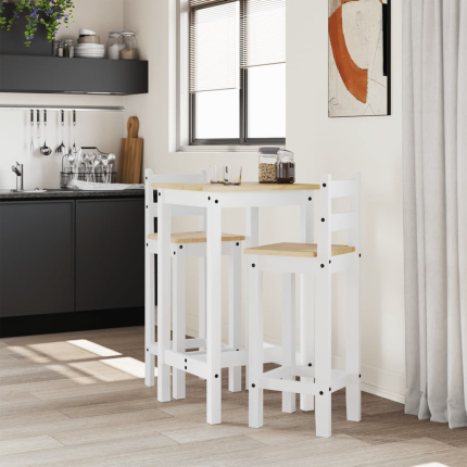 Ensemble Table mange debout Campagne avec 2 tabourets - Blanc - Bois massif de pin 