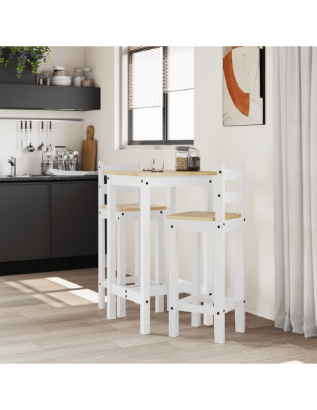 Ensemble Table mange debout Campagne avec 2 tabourets - Blanc - Bois massif de pin 