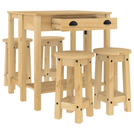 Ensemble Table mange debout Campagne avec 4 tabourets Bois massif de pin 
