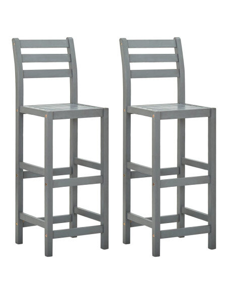 Tabourets de bar campagne / chic en lot de 2 en bois massif d'acacia Gris  {attributes}