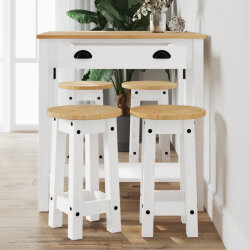 Ensemble Table mange debout Campagne avec 4 tabourets - Blanc - Bois massif de pin  2