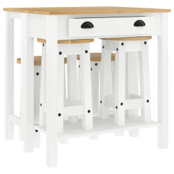 Ensemble Table mange debout Campagne avec 4 tabourets - Blanc - Bois massif de pin
