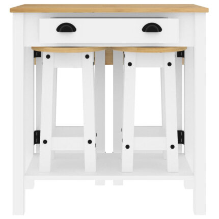 Ensemble Table mange debout Campagne avec 4 tabourets - Blanc - Bois massif de pin 