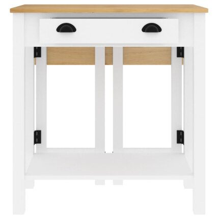 Ensemble Table mange debout Campagne avec 4 tabourets - Blanc - Bois massif de pin 