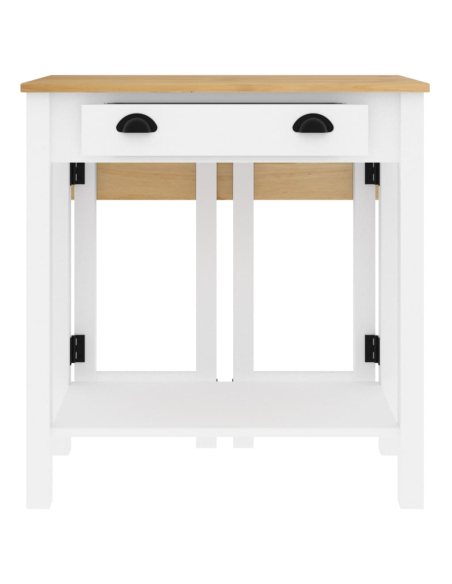 Ensemble Table mange debout Campagne avec 4 tabourets - Blanc - Bois massif de pin 