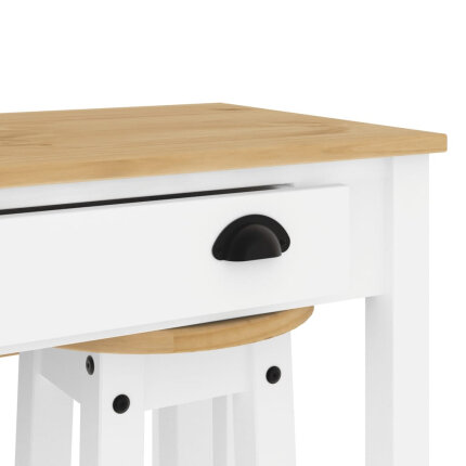 Ensemble Table mange debout Campagne avec 4 tabourets - Blanc - Bois massif de pin 