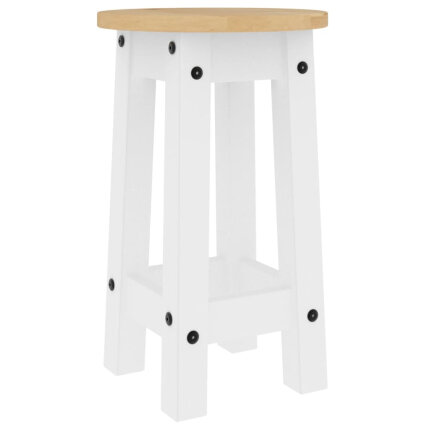 Ensemble Table mange debout Campagne avec 4 tabourets - Blanc - Bois massif de pin 