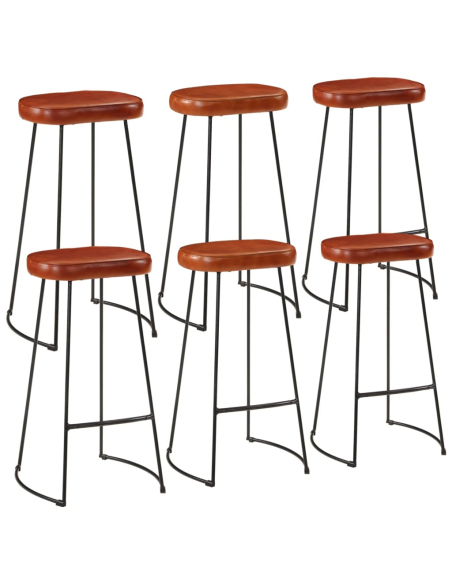 Ensemble Table mange debout Industriel avec 6 tabourets - Marron - Bois massif de manguier et fer 