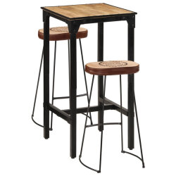Ensemble Table mange debout Industriel avec 2 tabourets - Marron foncé - Bois massif de manguier et fer