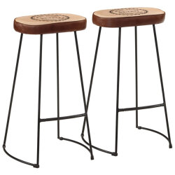 Ensemble Table mange debout Industriel avec 2 tabourets - Marron foncé - Bois massif de manguier et fer  2