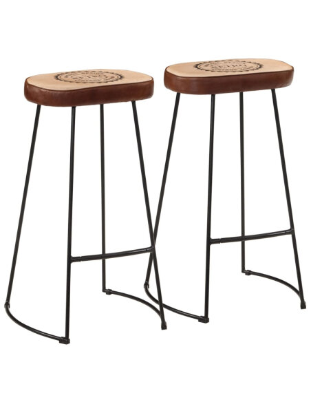 Ensemble Table mange debout Industriel avec 2 tabourets - Marron foncé - Bois massif de manguier et fer  Ensemble Table mange debout Industriel avec 2 tabourets - Marron foncé - Bois massif de manguier et fer