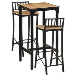 Ensemble Table mange debout Industriel avec 2 tabourets Bois massif de manguier et fer