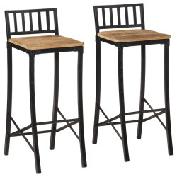 Ensemble Table mange debout Industriel avec 2 tabourets Bois massif de manguier et fer  2