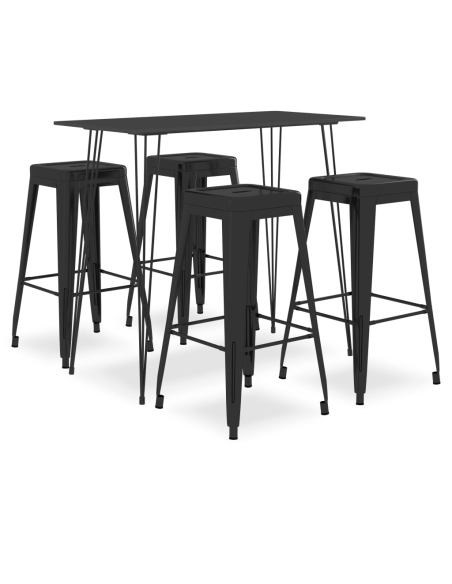 Ensemble Table mange debout Industriel avec 4 tabourets - Noir - Bois et métal 